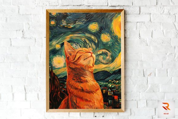 Beautiful Cat at Night Van Gogh Style Review