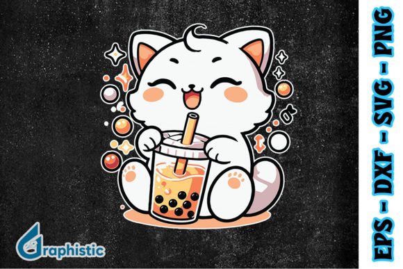 Cat Boba Tea Anime SVG for Embroidery Projects