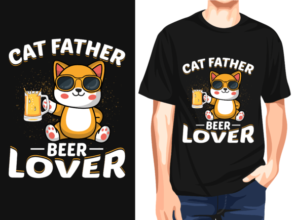 Cat Father Beer Lover Vector T-Shirt
