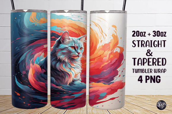 Cat in a Swirl of Paint Tumbler Wrap PNG