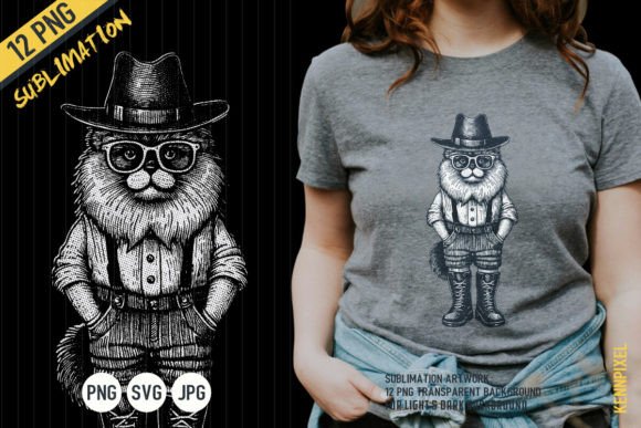 Cat Wearing Boots Glasses and Tall Hat