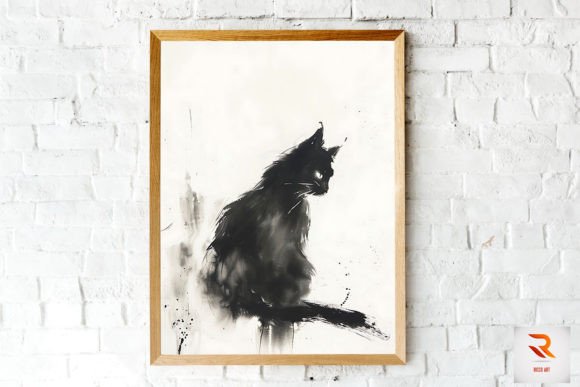 Chinese Ink Cat Wall Art for Embroidery Projects