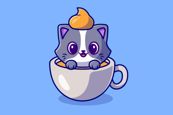Cute Cat in Coffee Cup Cartoon Review