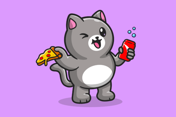 Cute Fat Cat Holding Pizza and Soda Embroidery Design Review