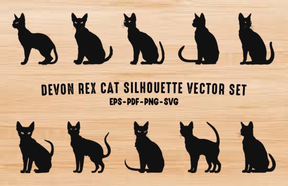 Devon Rex Cat Silhouettes for Embroidery Projects
