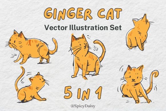 Ginger Cat Vector Set for Embroidery Projects