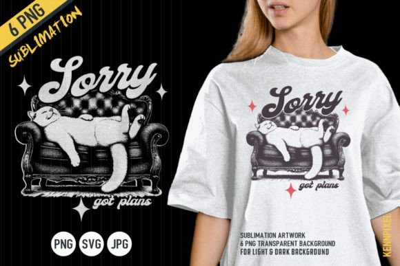 Lazy Cat Sorry Got Plans Retro Embroidery Design Review