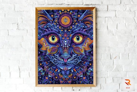 Psychedelic Mandala Pattern Cat Wall Art Review