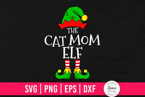The Cat Mom Elf Christmas Embroidery Design